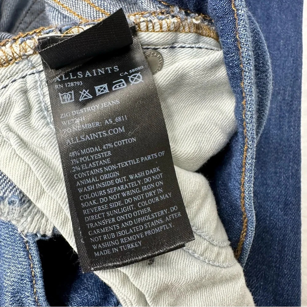 All Saints Zig Distressed Jeans Size 26 - Picture 2 of 5